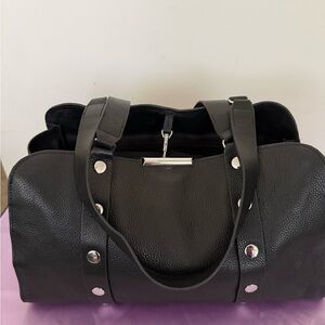Rebecca Minkoff Black Pebbled Leather Satchel with Silver Accents